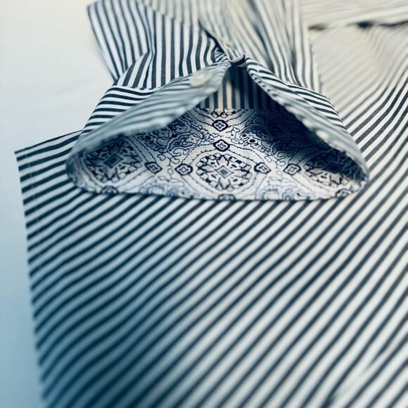 Talbots Button Up Shirt Women Sz 16 Long Sleeve Cotton Spandex Gray White Stripe - Picture 6 of 8